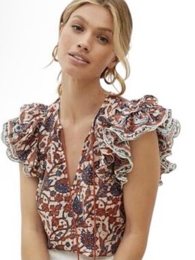 Ruffle Cotton Poplin Sleeveless Top
